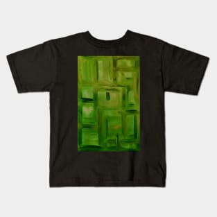 abstract painting in different green tones and metallic Kids T-Shirt